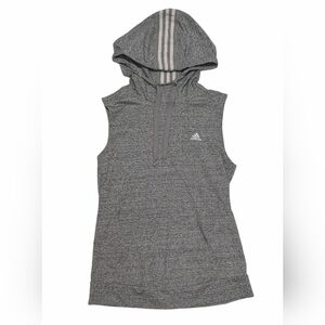 Adidas Women's Small Hooded Heather-Gray Sleeveless Pull-Over Runners Muscle Top